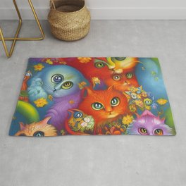 Colorful Crazy Kitty Cat Kitten Collage Rug