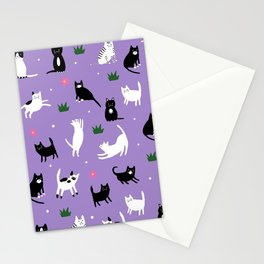 Black & White Kitties on Purple Stationery Cards