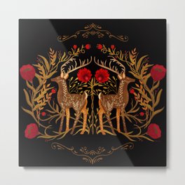 Two Stags Protecting The Dark Forest Gate Metal Print | Antlers, Roses, Vines, Traditional, Folksy, Folkart, Russian, Gates, Painting, Fairytale 