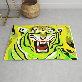 yellow light tiger ecopop in zodiac bengal wallpaper art  Rug