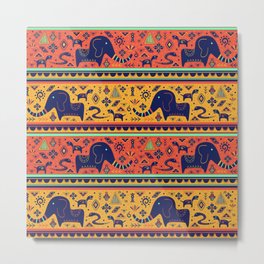Walking With Elephants Metal Print | Asian, Bohemian, Vacation, Elephant, Pattern, African, Ethnic, Colorful, Graphicdesign, Africa 