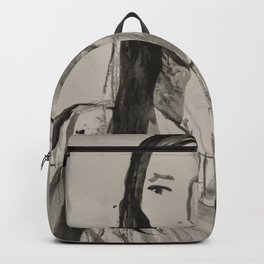 Portrait of a Woman in Black and White Backpack