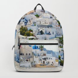 Santorini Greece Watercolor Style Print Backpack