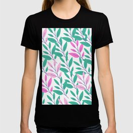 Green and pink leaves print T-shirt