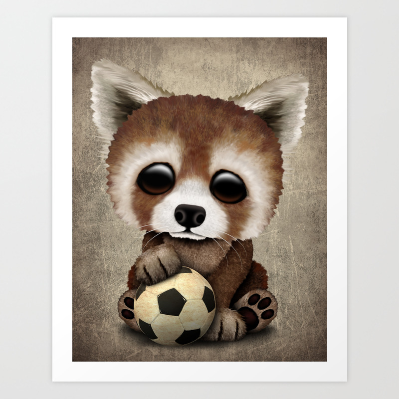 Cute Baby Red Panda With Football Soccer Ball Art Print By Jeff Bartels Society6