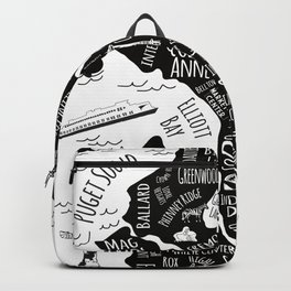 Seattle Illustrated Map in Black and White - Single Print Backpack