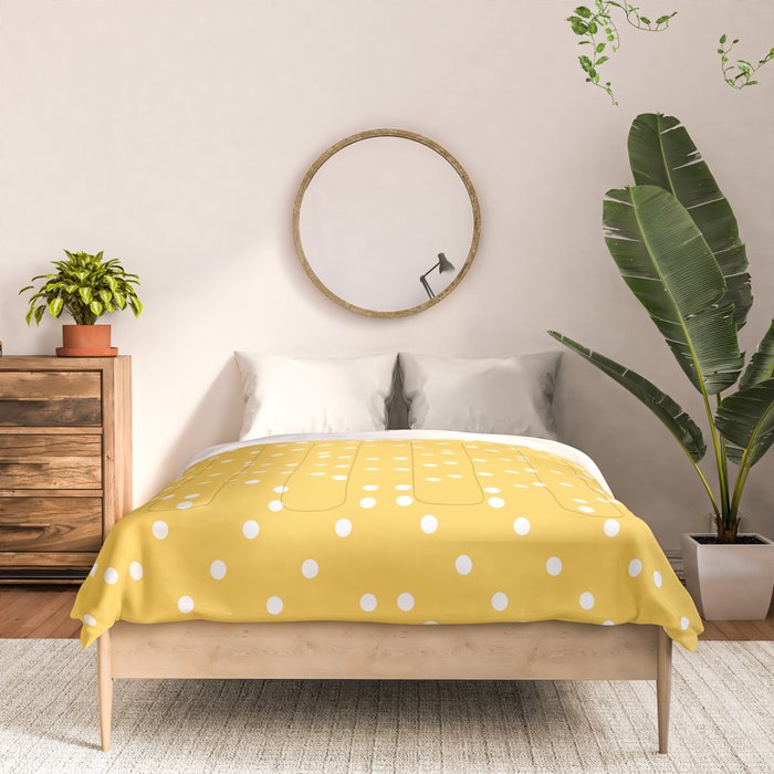  Cute white dots yellow pattern Comforter by ARTbyJWP | Society6