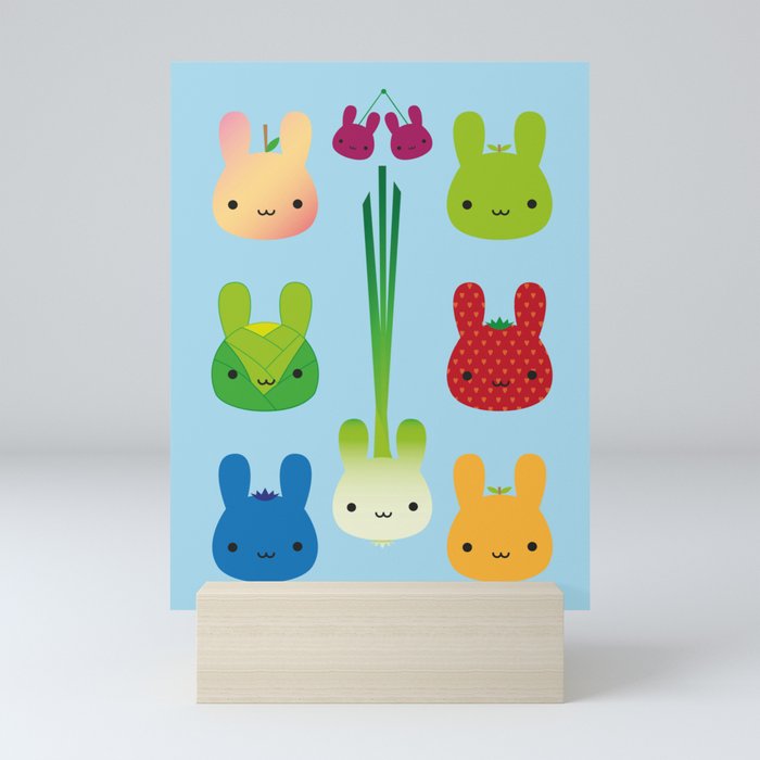 Kawaii Bunny Fruit & Vegetables Mini Art Print