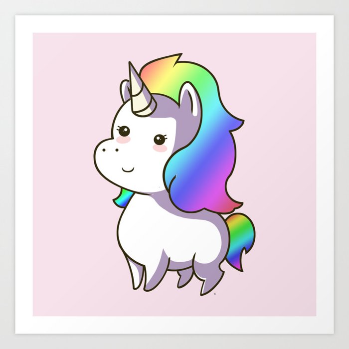 Super Cute Rainbow Unicorn Kawaii Art Print by ...
