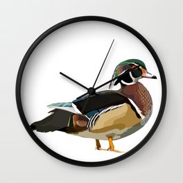 Colorful Wood Duck Illustration Wall Clock