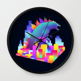 Neon city Godzilla Wall Clock