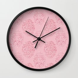 Birds and Flowers Baroque Pattern - Pink White Wall Clock