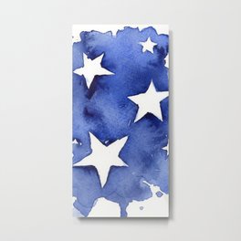 Stars Abstract Blue Watercolor Geometric Painting Metal Print