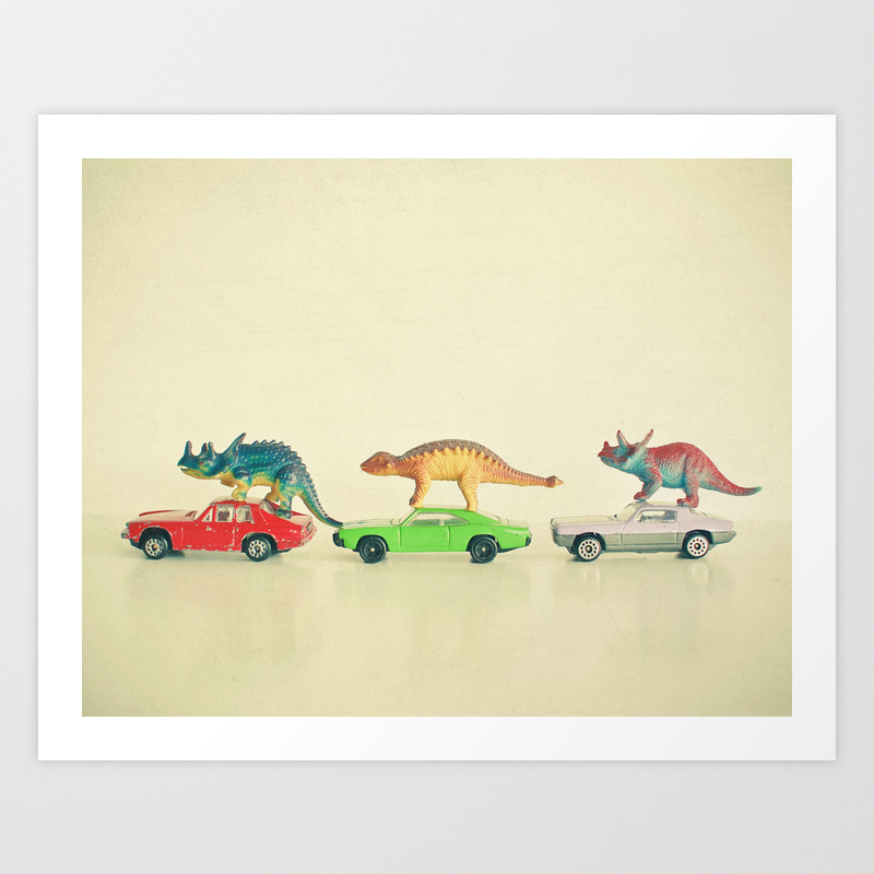 dinosaur in a car