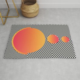Monochrome Geometric Pattern Clash Abstract Ombre Circles Rug