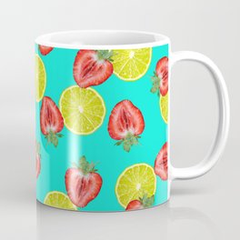 Strawberry Lime Fruits Food pattern - turquoise #fruits #lemon Coffee Mug