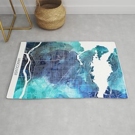 Vancouver Canada Map Navy Blue Turquoise Watercolor Rug