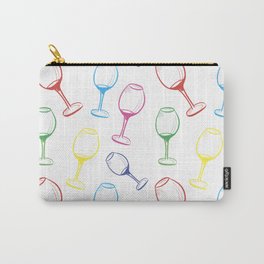 Print with wine glasses. Drawn colored wine glasses on white. Multicolor Carry-All Pouch