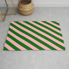 Dark Green and Light Pink Colored Stripes/Lines Pattern Rug