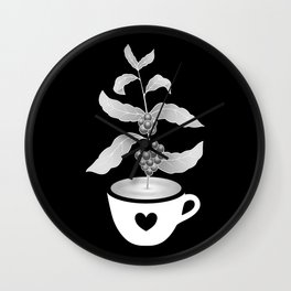 Coffee cup with Coffee plant Black Wall Clock