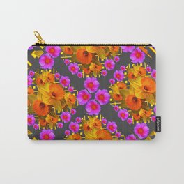 Hot Pink Roses Golden Daffodils Dark Grey Art Carry-All Pouch