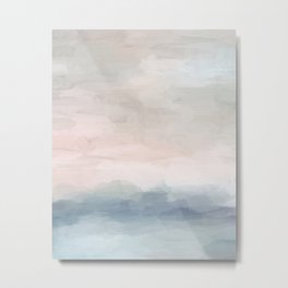 Blush Pink Mint Sky Baby Blue Abstract Ocean Sky Sunrise Wall Art, Water Clouds Painting Metal Print