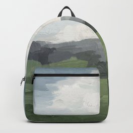 New Beginnings - Sky Blue and Forest Green Rural Country Farm Land Nature Abstract Painting Art Backpack