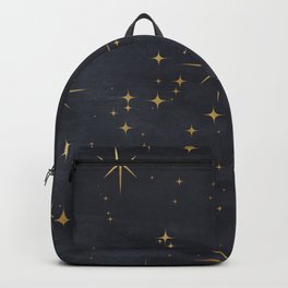Gold Stars Black Ink Night Sky Magical Mid Century Pattern Backpack