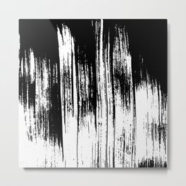 Modern black white watercolor brushstrokes pattern Metal Print