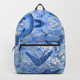 Blue Chinoiserie Watercolor Waves & Cranes  Backpack
