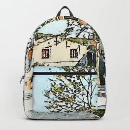 Formello: square with tree Backpack | Windows, Color, Lazio, Tree, Square, Photo, Watercolor, Photorealism, Digital Manipulation, Impressionism 