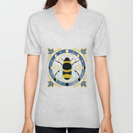 Honey Bee and Moon Phases  V Neck T Shirt