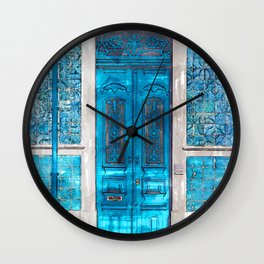 Vintage Blue Door Portugal - For Doors & Travel Lovers Wall Clock | Graphicdesign, Door, Urban, Old, Doors, Digital, Exploration, World, Doorway, Colorful 