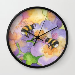 Spring bumblebees Wall Clock | Joyfulinsects, Painted, Facemask, Watercolor, Paintedbumblebees, Orangeflowers, Flowermeadow, Painting, Spring, Yellowpink 