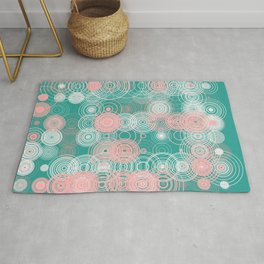Abstract Concentric Circles Pattern Peaches On Green Teal Background Rug