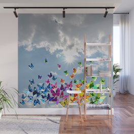 Butterflies in blue sky Wall Mural