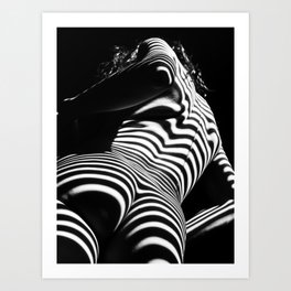 2070-AK Woman Nude Zebra Striped Light Curves around Back Butt Behind Naked Art Kunstdrucke