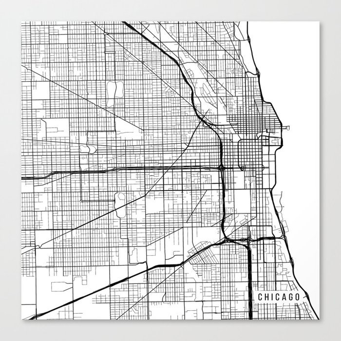 Chicago Map Black And White Chicago Map, USA   Black and White Canvas Print by mainstreetmaps 