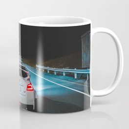 White wrx sti parked on an empty highway Coffee Mug