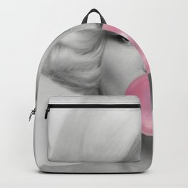 Contemporary Print - Big Pink Bubble Gum Bubble Being Blown by Mari-lyn Monroe (Black & White with Colour Picture Poster Art Artwork Modern) Backpack
