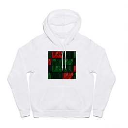 Red and green tiles with op art squares and corners Hoody