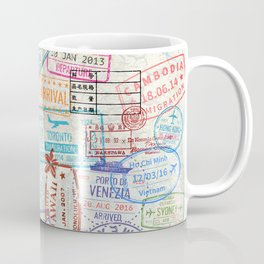 Vintage World Map with Passport Stamps Coffee Mug