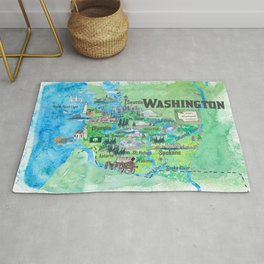 USA Washington State Illustrated Travel Poster Favorite Map Rug