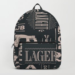 Seamless pattern with types of beer and hand drawn lettering. Vintage drawing. Vintage Illustration Backpack