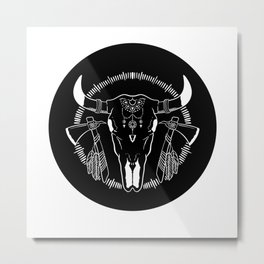 Bull Skull Head Boho Native Western tomahawk feathers  Metal Print | Bullskull, Aboriginal, Bull, Southwest, Nativeamerican, Feather, Chic, Western, Vintage, Stags 