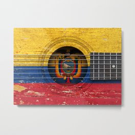 Old Vintage Acoustic Guitar with Ecuadorian Flag Metal Print