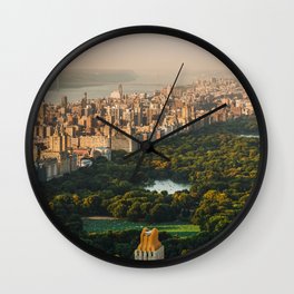 New York City Manhattan skyline and Central Park aerial view at sunset Wall Clock