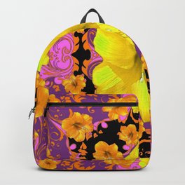 TROPICAL YELLOW & GOLD AMARYLLIS FLOWERS PATTERN ON Backpack