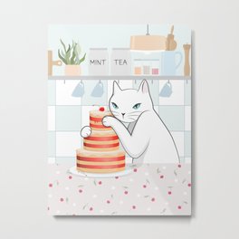 Sweet Tea Time in Cat’s Kitchen Metal Print