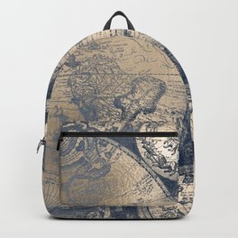 Antique World Map White Gold Navy Blue by Nature Magick Backpack | Typography, Gold, Painting, Drawing, Digital, Illustration, White, Adventure, Pattern, Map 